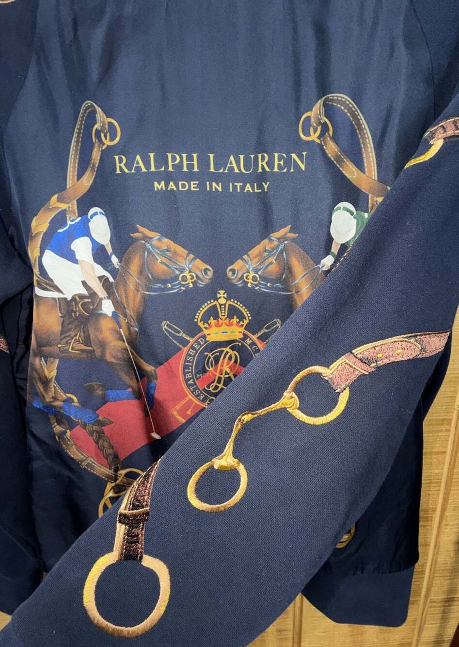 RARE Ralph Lauren Purple Label Made in Italy Equestrian Silk Sweatshirt Medium - Picture 5 of 6